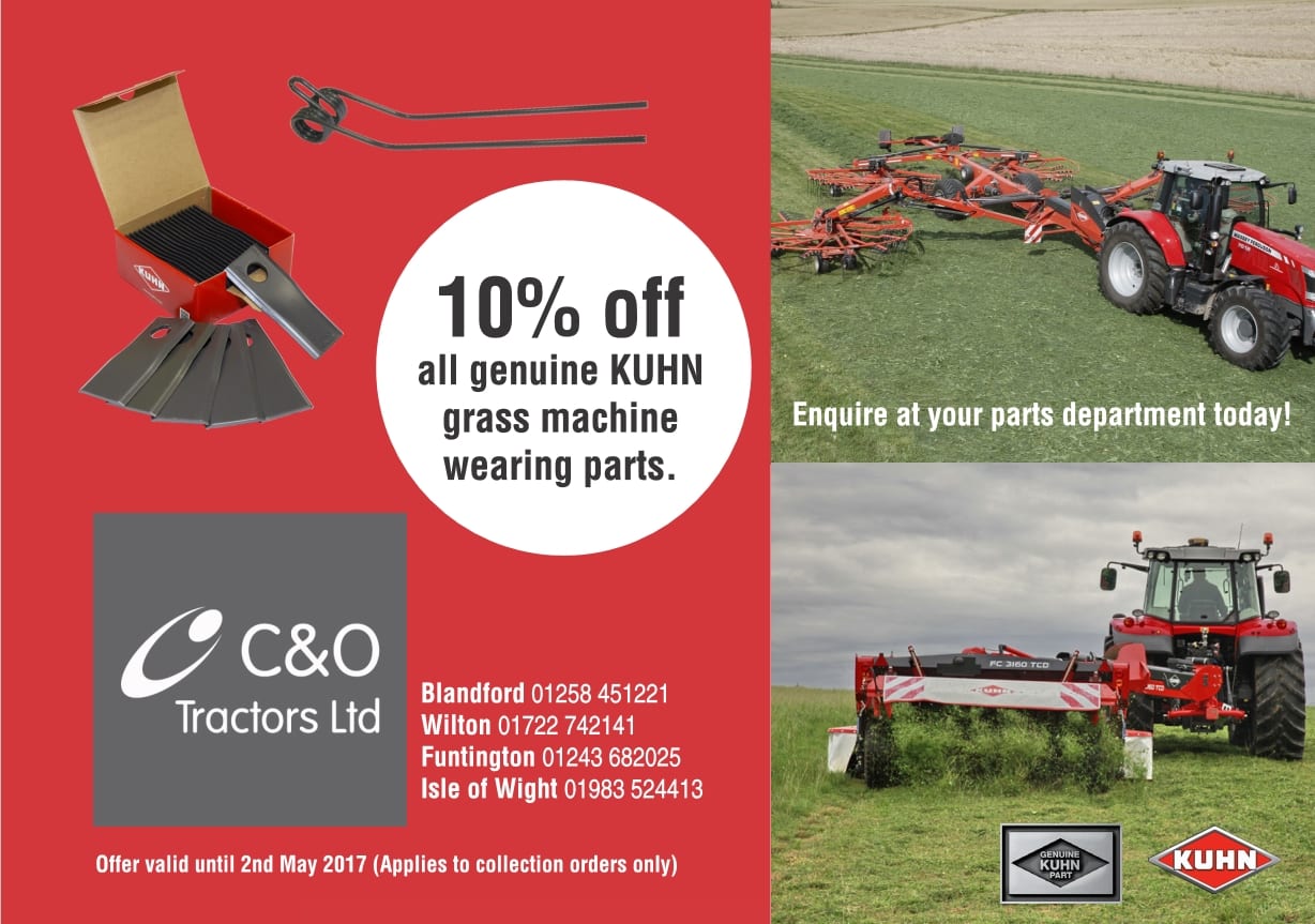 10% off all genuine Kuhn grass machine wearing parts